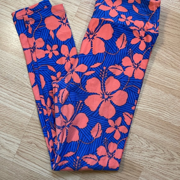 Lularoe OS legging floral print blue orange - Picture 5 of 5